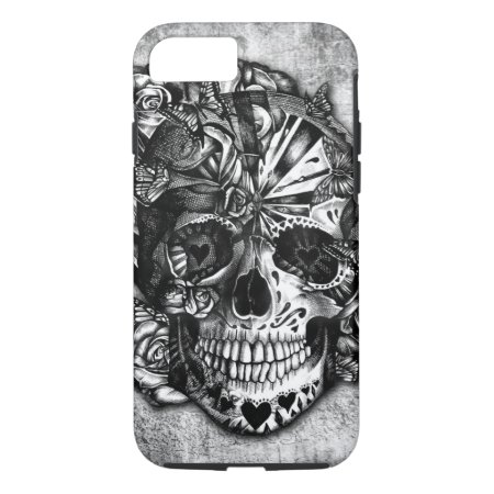 Grunge Candy Sugar Skull In Black And White. Iphone 8/7 Case