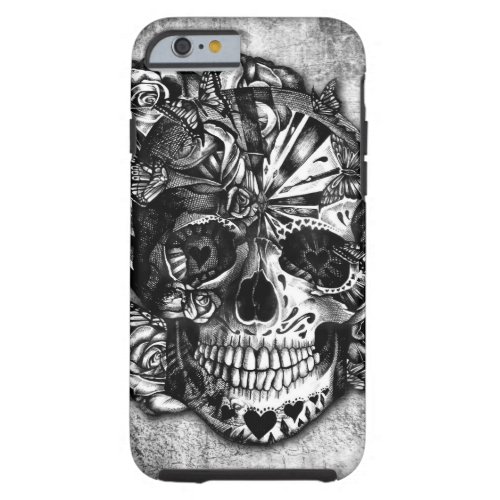 Grunge Candy sugar skull in black and white Tough iPhone 6 Case