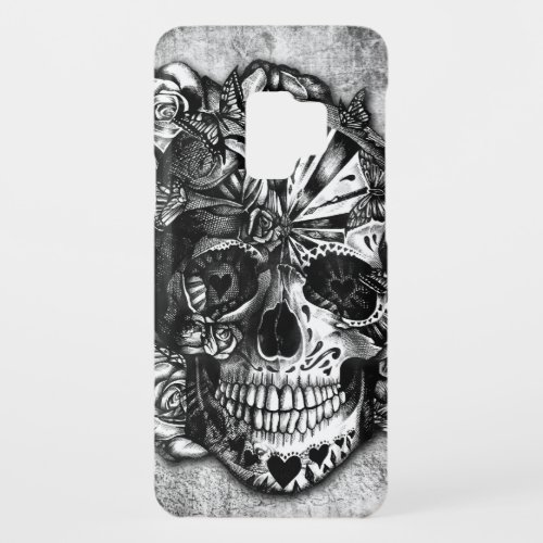 Grunge Candy sugar skull in black and white Case_Mate Samsung Galaxy S9 Case