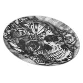 Grunge Candy sugar skull in black and white. Dinner Plate (Right Side)