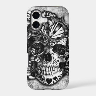 Grunge Candy sugar skull in black and white. iPhone 17 Case