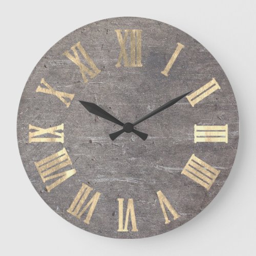 Grunge Cement Gray Grey Metal Minimal Roman Number Large Clock