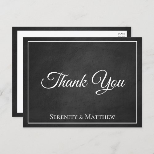 Grunge Chalkboard Elegant Black Wedding Thank You Postcard