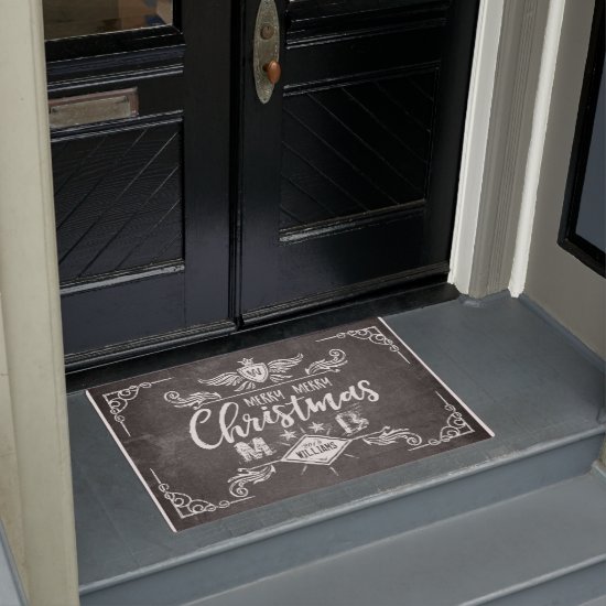 Grunge Chalkboard Merry Christmas Retro Typography Doormat