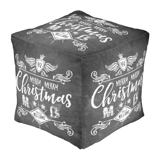 Grunge Chalkboard Merry Christmas Retro Typography Pouf