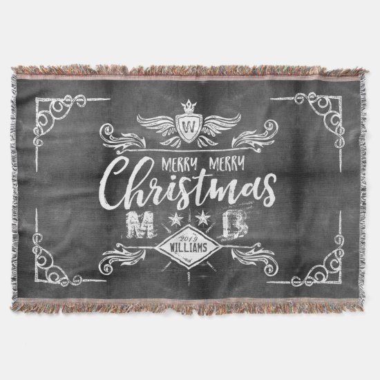 Grunge Chalkboard Merry Christmas Retro Typography Throw Blanket