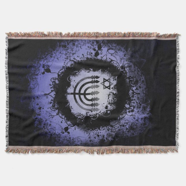 Grunge Chanukah Menorah Throw Blanket (Front)