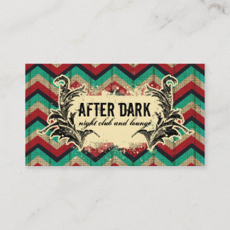 Grunge Chevron Business Card Red Teal Feather