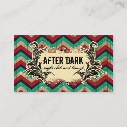 Customizable Grunge Chevron Business Card Red Teal Feather