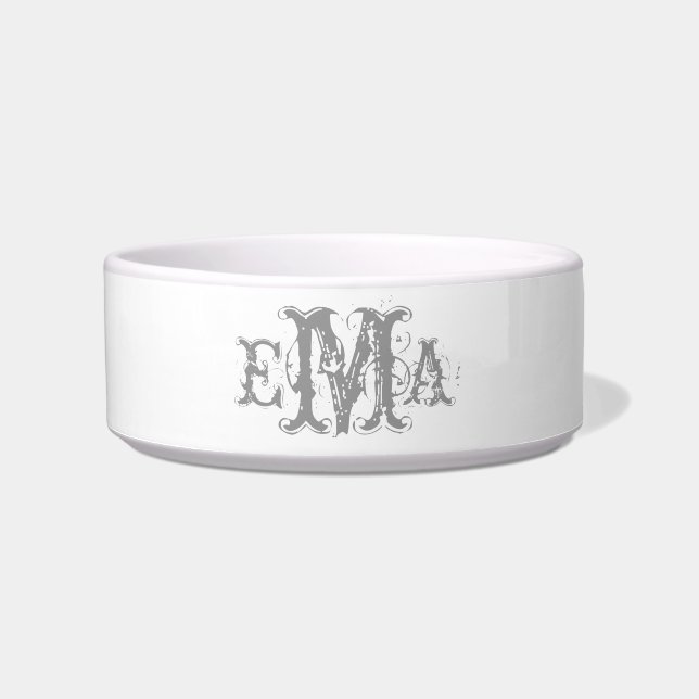 Grunge Chic Personalized Monogram Pet Bowl (Front)