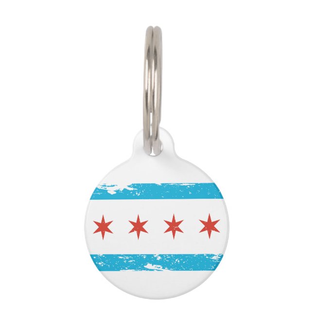 Grunge Chicago Flag Pet Name Tag (Back)