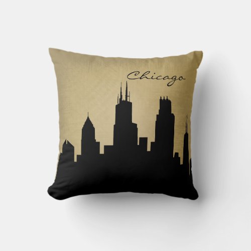 Grunge Chicago Skyline Landmark Throw Pillow