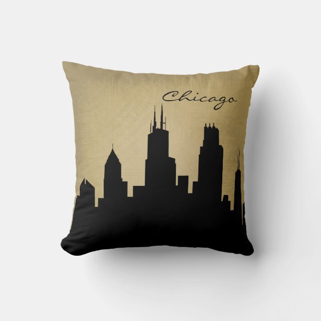 Grunge Chicago Skyline Landmark Throw Pillow (Front)