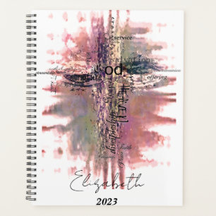 Grunge Christian words cross personalized, year Planner