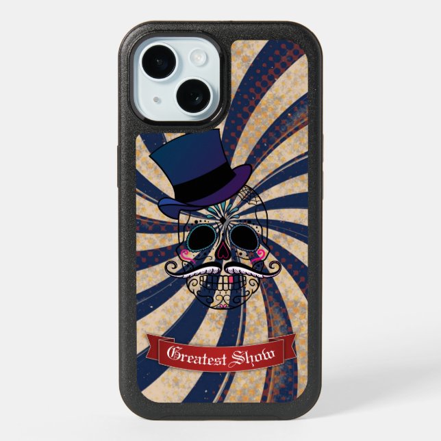 Grunge Circus Sugar Skull Ringmaster Custom Text iPhone 15 Case (Back)