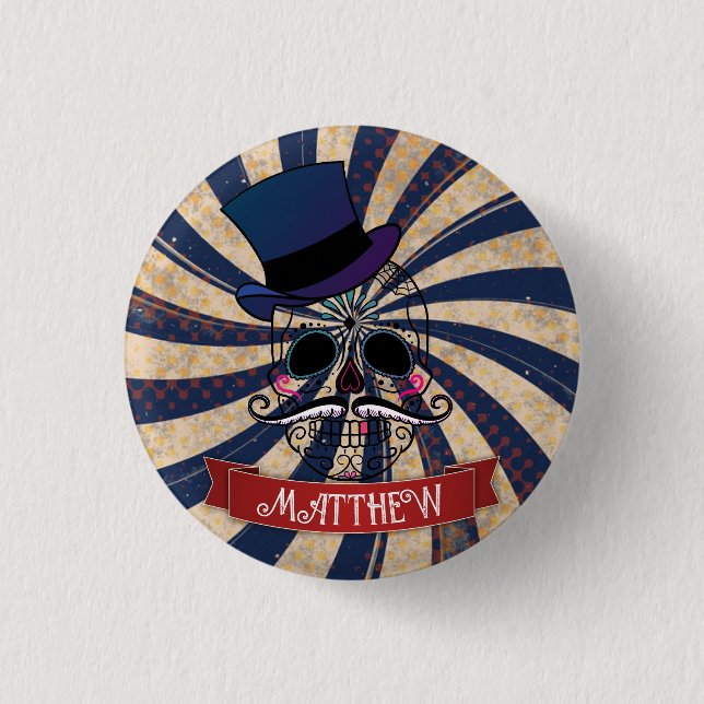 Grunge Circus Sugar Skull Ringmaster Personalised Button (Front)