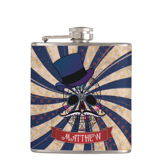 Grunge Circus Sugar Skull Ringmaster Personalised Flask (Front)