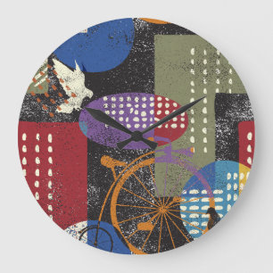 Grunge Cityscape: Seamless Vintage Texture Large Clock