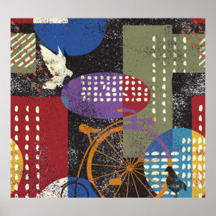 Grunge Cityscape: Seamless Vintage Texture Poster