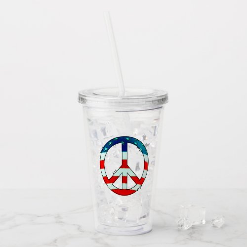 Grunge Cloth American Flag Peace Sign Acrylic Tumbler