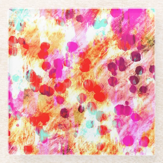 Grunge color dot texture background glass coaster (Front)