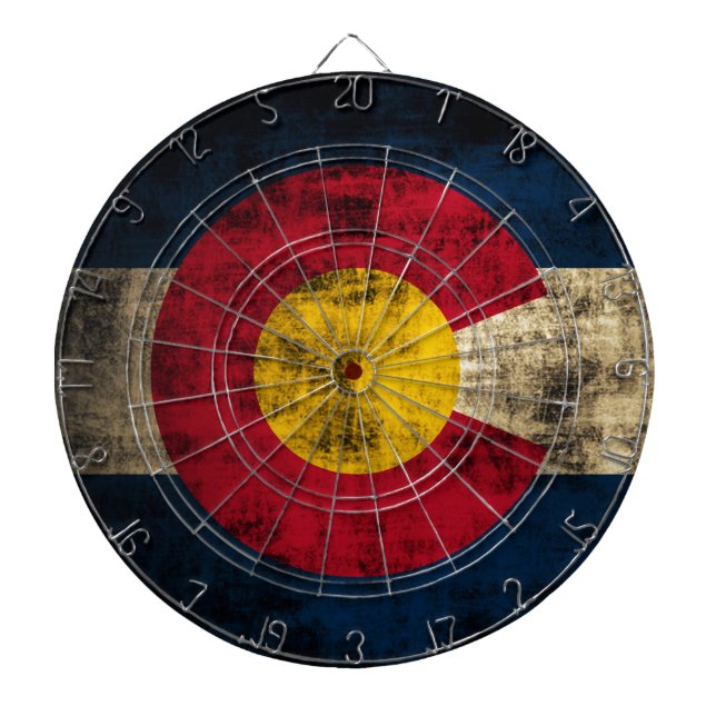 Grunge Colorado Flag Dartboard With Darts (Front)