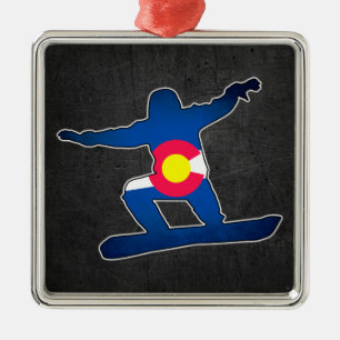 Grunge Colorado flag snowboarder ornament