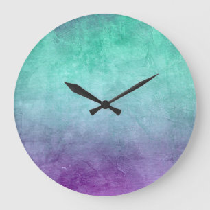 Grunge Colors - Teal & Purple Large Clock