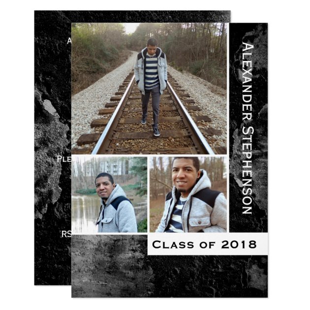 Grunge Concrete 3 Photo Boys Guys 2018 Graduation Card