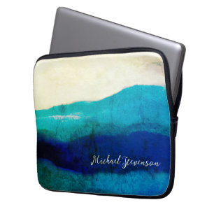 Grunge Cool Signature Turquoise and Ocean Blue Sea Laptop Sleeve