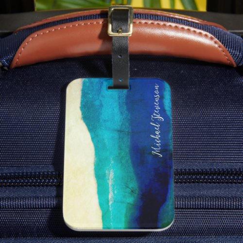 Grunge Cool Signature Turquoise and Ocean Blue Sea Luggage Tag