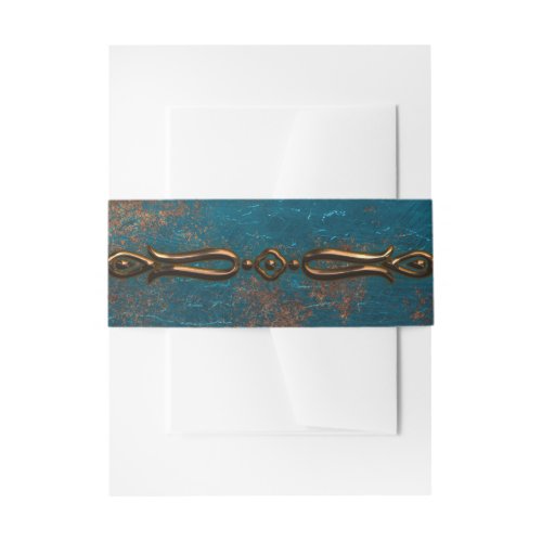 Grunge Copper Patina and Teal Invitation Belly Band