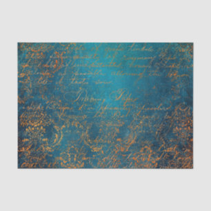 Grunge Copper Patina and Turquoise Calligraphy Tissue Paper