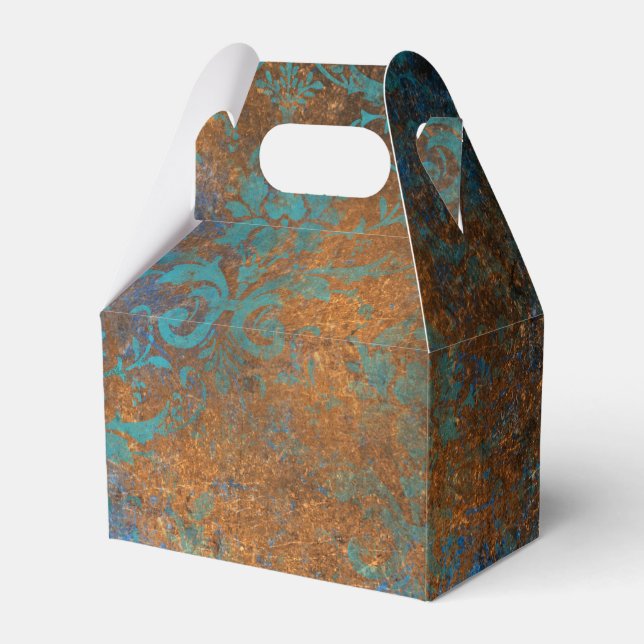 Grunge Copper Patina and Turquoise Favor Boxes (Front Side)