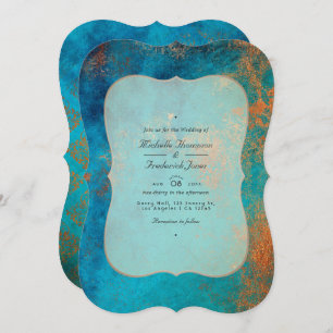 Grunge Copper Patina and Turquoise QR Code Wedding Invitation
