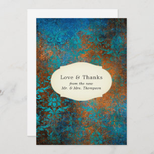 Grunge Copper Patina and Turquoise Thank You Card