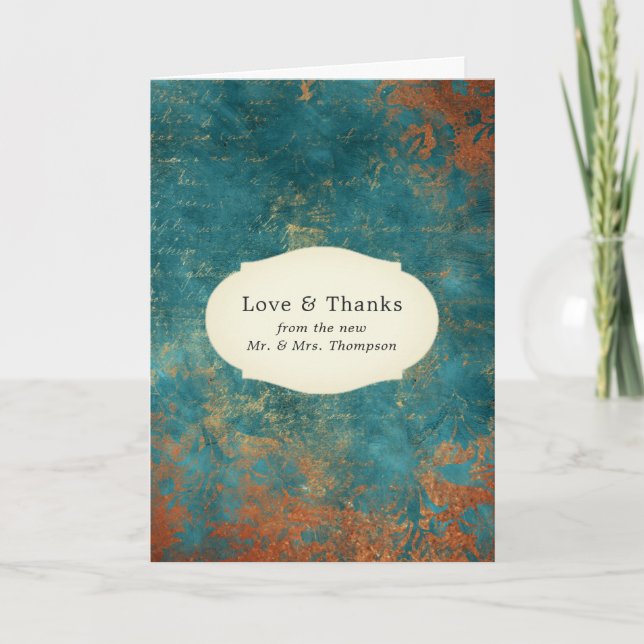 Grunge Copper Patina and Turquoise  Thank You Card (Front)