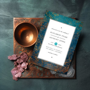 Grunge Copper Patina and Turquoise Wedding Invitation