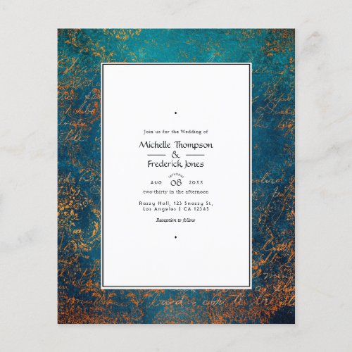 Grunge Copper Patina and Turquoise Wedding Invite Flyer