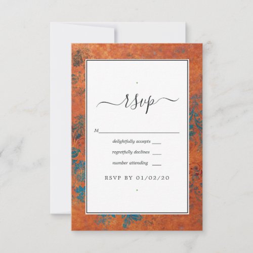 Grunge Copper Patina and Turquoise Wedding RSVP Card