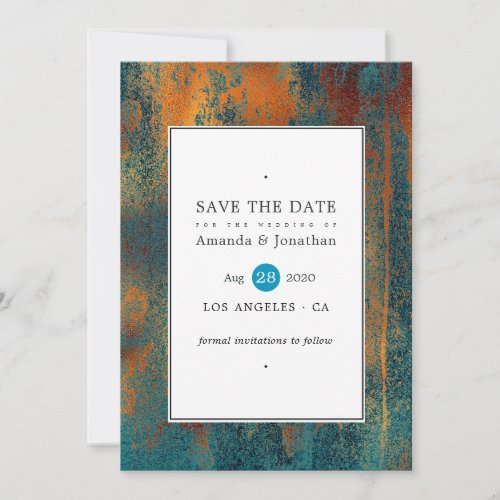 Grunge Copper Patina and Turquoise Wedding Save The Date