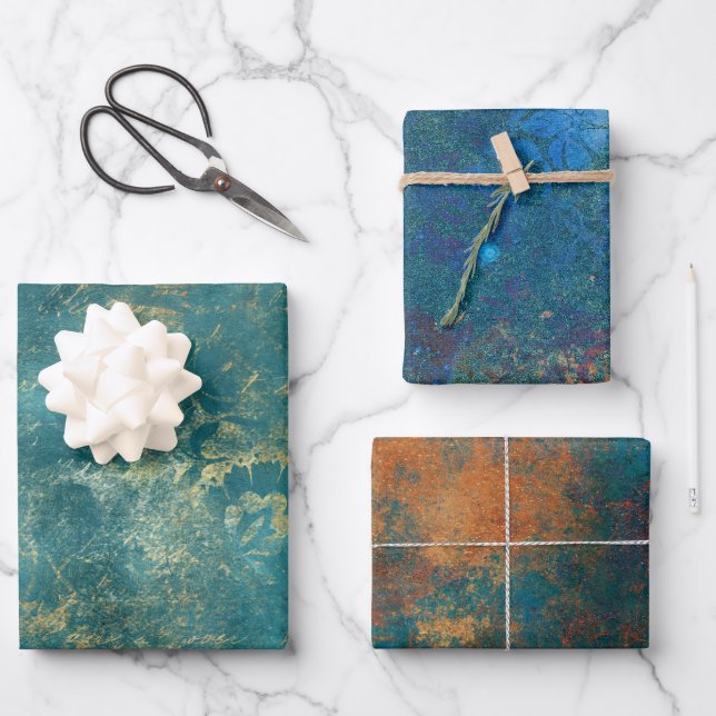 Grunge Copper Patina and Turquoise Wrapping Paper Sheets (Front)