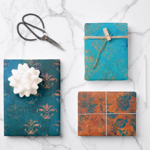 Grunge Copper Patina and Turquoise Wrapping Paper Sheets