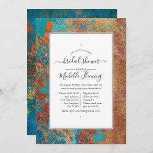Grunge Copper Patina & Teal Virtual Bridal Shower Invitation