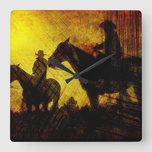 Grunge Cowboy Range Riders Square Wall Clock (Front)