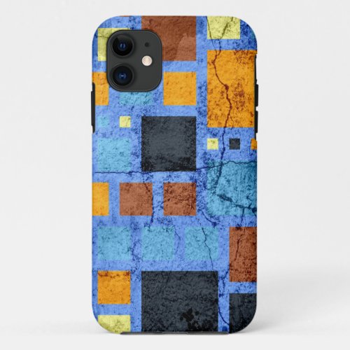 Grunge Cracked Retro Modern Squares Pattern iPhone 11 Case