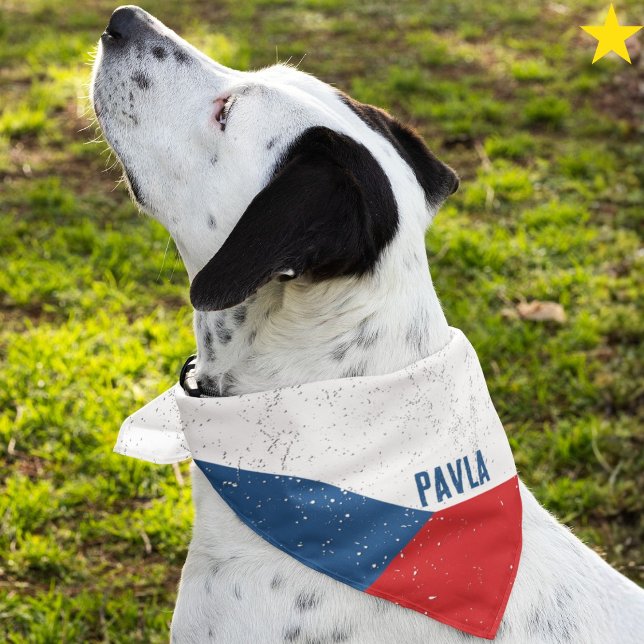 Grunge Czech Republic Flag Custom Name Pet Bandana (Creator Uploaded)