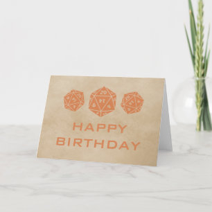 Grunge D20 Dice Gamer Birthday Card, Orange Card
