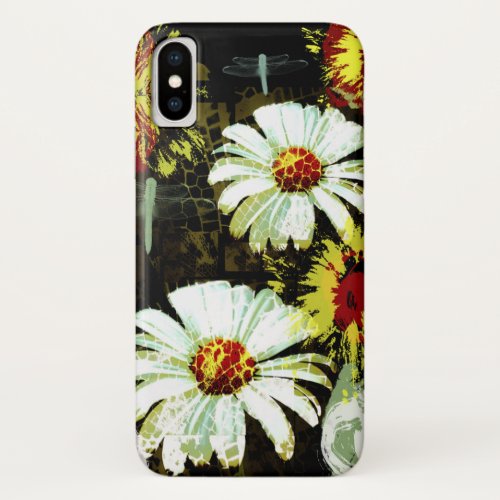 Grunge Daisies and a Dragonfly iPhone X Case