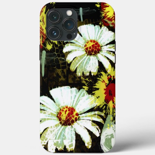Grunge Daisies and a Dragonfly iPhone 13 Pro Max Case